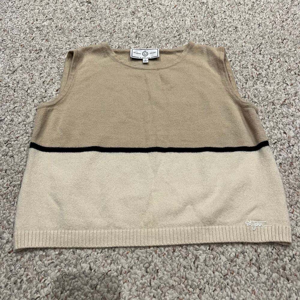 Vintage St John Sport Knit Sweater Tank Top Sz L Tan Cream Tennis Prep Old Money